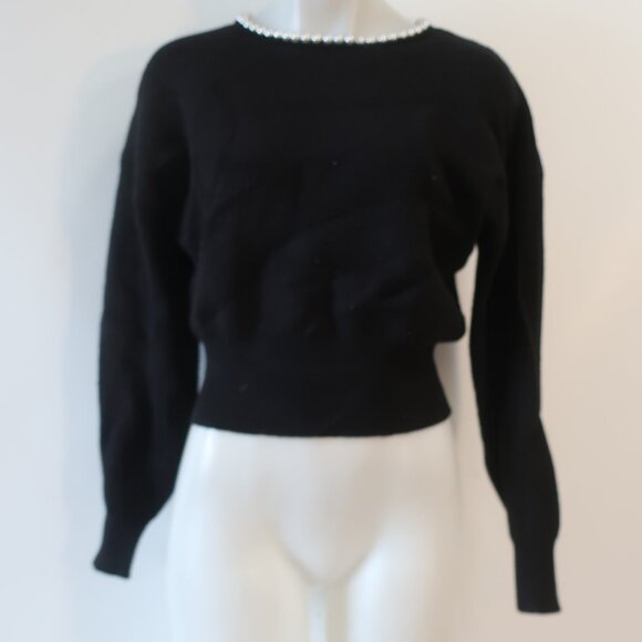 NWT Womens Lucy Paris 72 Black Long Sleeve Carlota Pearl Bead Collar Sweater S - Picture 5 of 10